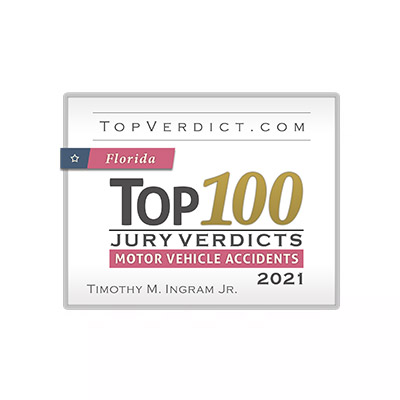 topverdict.com Florida Top 100 Jury Verdicts Motor Vehicle Accidents 2021 Awarded to Timothy M. Ingram, Jr. badge